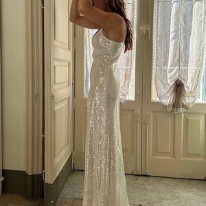 12th Tribe Gardenia White Sequin Maxi Dress Size SS